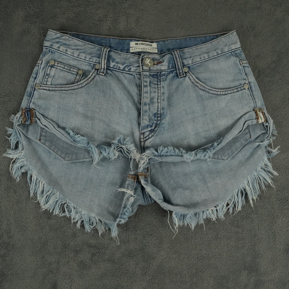 One X OneTeaspoon Bandit Denim Shorts Womens 27 Distressed Frayed Hem Button Fly